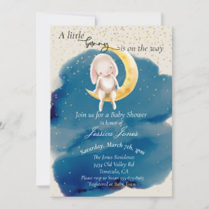 Invitation Un petit lapin Stars et Baby shower de lune
