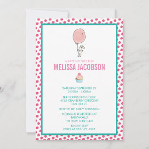 Invitation Un petit lapin tenant un baby shower de ballon