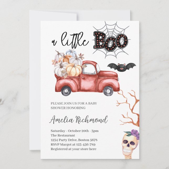 Invitation un petit livre Citrouille rouge Pickup Baby shower (Devant)