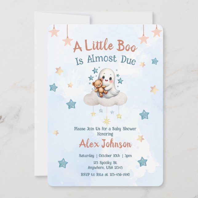 Invitation Un petit livre est dû - Baby shower Halloween pers (Devant)