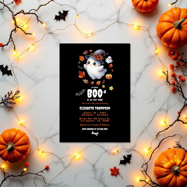 Invitation "Un petit livre est en route" Baby shower d'Hallow ("A Little Boo is on the Way" Halloween Baby Shower Invitation)