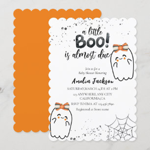 Invitation Un petit livre est presque dû Baby shower d'Hallow