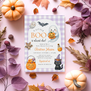 Invitation Un petit livre est presque dû Baby shower d'Hallow