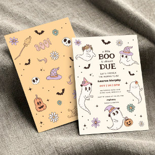 Invitation Un petit livre est presque dû Baby shower d'Hallow
