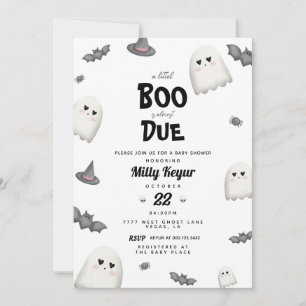 Invitation Un petit livre est presque dû Baby shower d'Hallow