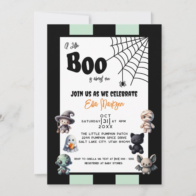 Invitation Un petit livre est presque dû Halloween Baby showe (Devant)