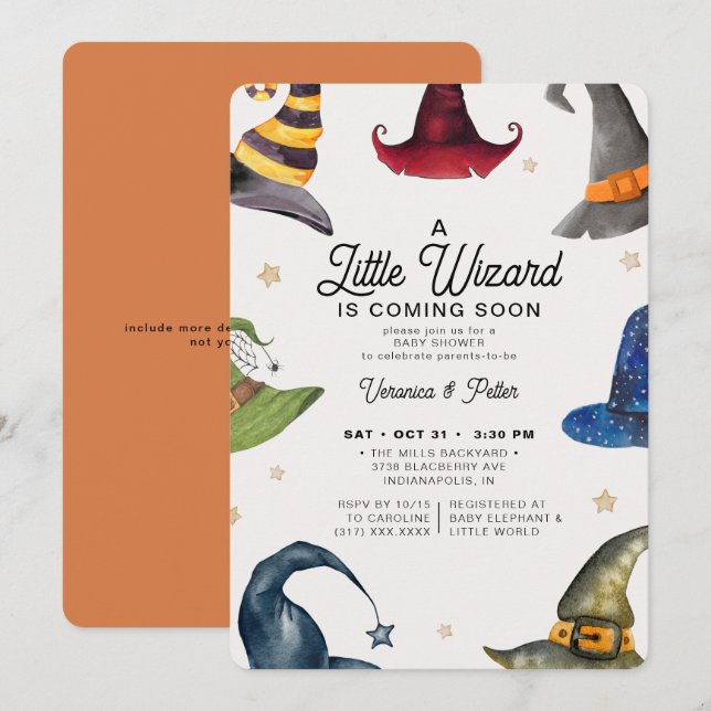 Invitation Un petit magicien garçon Orange Baby shower Hallow (Devant / Derrière)