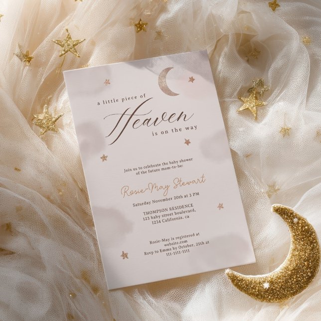 Invitation Un petit morceau de Baby shower céleste du Ciel (A Little Piece of Heaven Celestial Baby Shower Invitation)