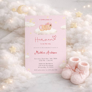 Invitation Un Petit Morceau de Ciel Nuage Fille Baby Shower