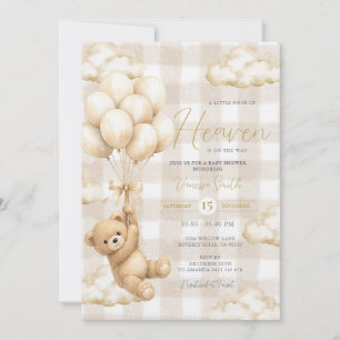 Invitation Un petit morceau de ciel Ours Gingham Baby Shower 
