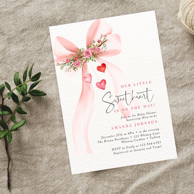 Invitation Un petit nœud rose pour bébé pour la Saint-Valenti (Créateur téléchargé)