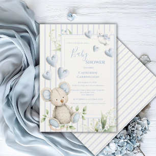 Invitation Un petit oiseau me l'a dit Baby Shower Souris Bleu