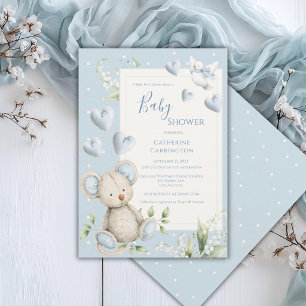 Invitation Un petit oiseau me l'a dit Baby Shower Souris Bleu