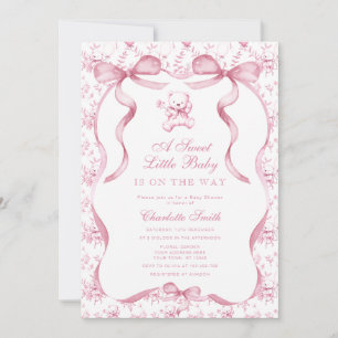 Invitation Un petit ours en peluche toile de bébé rose pour u