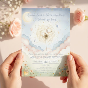 Invitation un petit ours Fête de bébé florale Genre Neutre