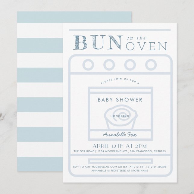 Invitation Un petit pain dans le Baby shower Bleu Garçon four (Devant / Derrière)