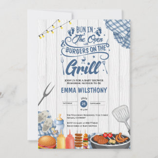 Invitation Un petit pain dans le four et les hamburgers Grill