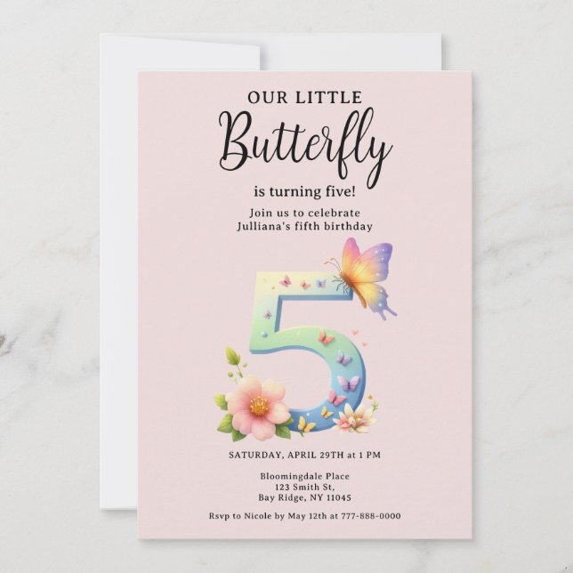Invitation Un petit papillon 5e anniversaire mûre numéro Poli (Devant)