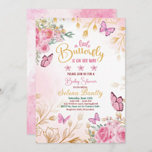 Invitation Un petit papillon baby shower fille aquarelle