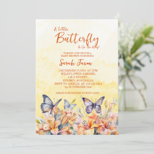 Invitation Un petit papillon Baby shower lunaire floral