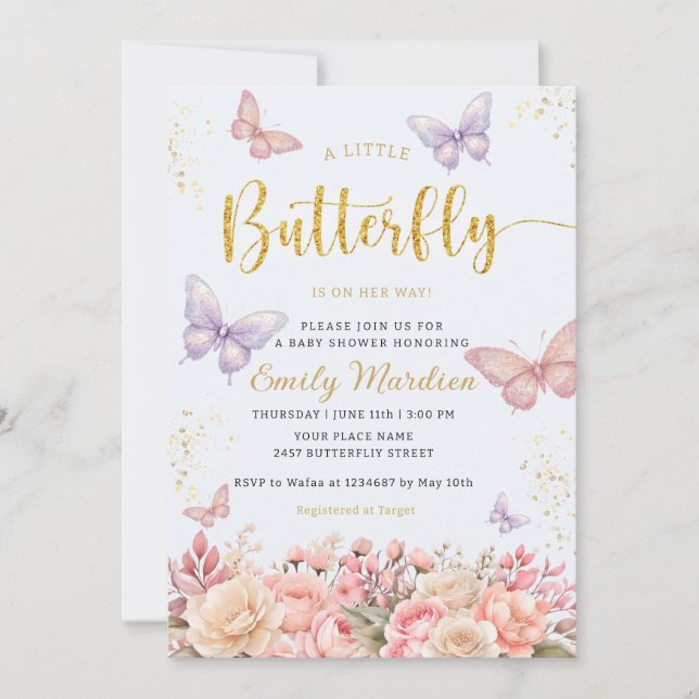 Invitation Un petit papillon Boho fille baby shower I (Devant)