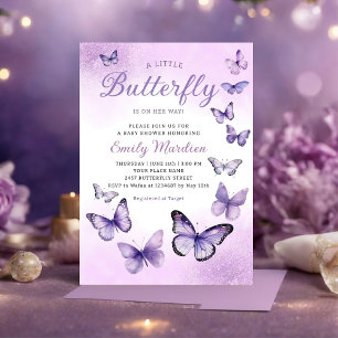 Invitation Un petit papillon Boho violet Baby shower fille