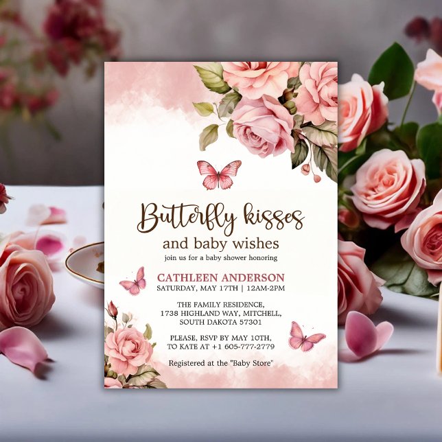 Invitation Un petit papillon embrasse le Baby shower floral (A Little Butterfly Kisses Floral Baby Shower Invitation)