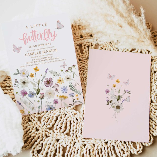 Invitation Un petit papillon est en chemin Baby shower (A little butterfly is on her way girl baby shower invitation)