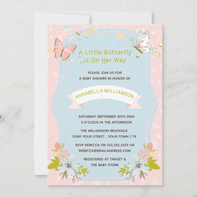 Invitation Un Petit Papillon Est En Chemin Baby shower Inv (Devant)