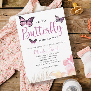 Invitation Un Petit Papillon Est En Chemin Baby shower Rose