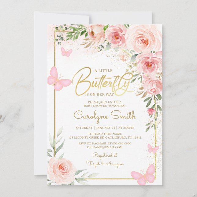 Invitation Un Petit Papillon Est En Chemin De Baby shower (Devant)