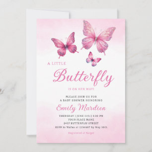 Invitation Un Petit Papillon Est En Chemin Fille Baby shower