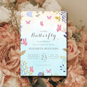 Invitation Un petit papillon est en route baby shower floral