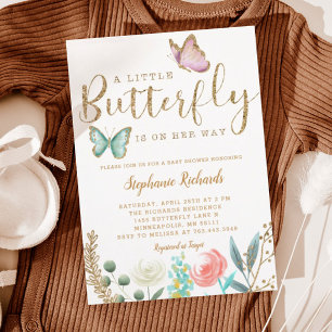 Invitation Un Petit Papillon Est Sur Son Chemin Baby shower O