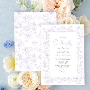 Invitation Un petit papillon Lilac Girl Baby shower Vintage