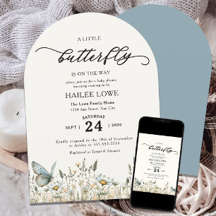 Invitation Un Petit Papillon Se Trouve Sur Le Chemin Du Baby