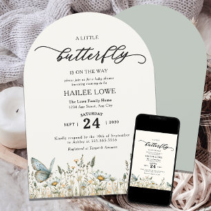 Invitation Un Petit Papillon Se Trouve Sur Le Chemin Du Baby 