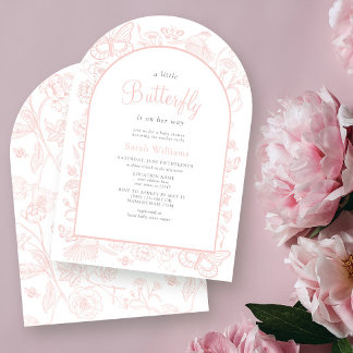 Invitation Un petit papillon Vintage Baby shower de fille ros