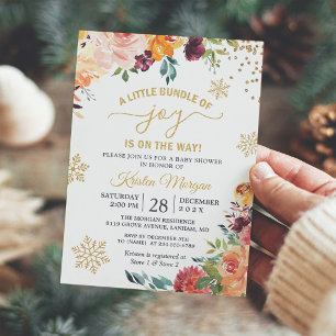 Invitation Un petit paquet de Joy Baby shower Floral Bourgogn