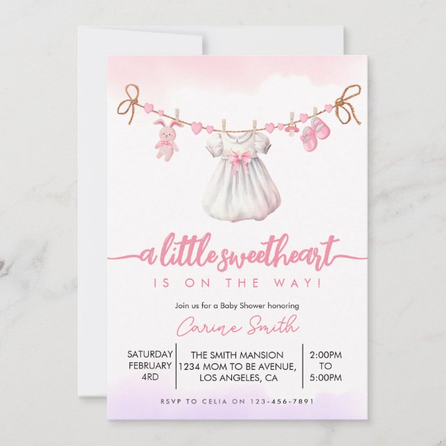 Invitation Un petit petit Baby shower amoureux de Valentine (Devant)