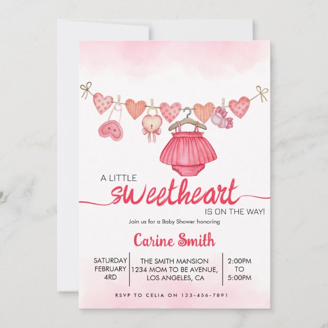 Invitation Un petit petit Baby shower amoureux de Valentine (Devant)