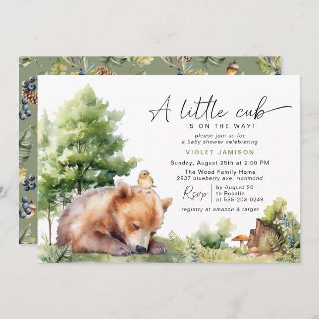 Invitation Un Petit Petit Club | Baby shower d'ours d'aquarel (Devant / Derrière)