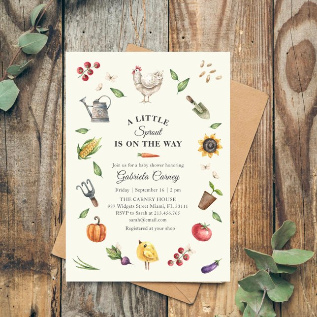 Invitation Un petit pousse arrive | Baby Shower rustique (Créateur téléchargé)