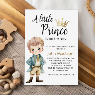 Invitation Un petit prince | Royal Blue and Gold Baby shower