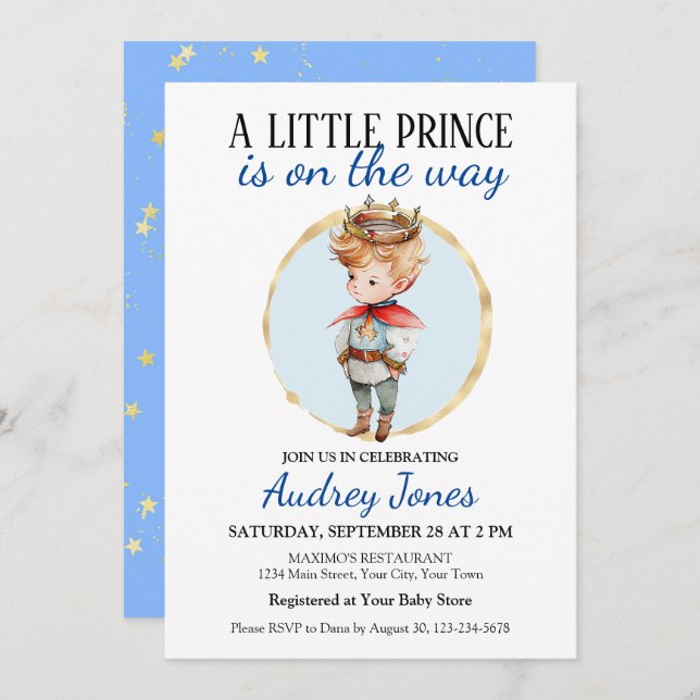 Invitation Un Petit Prince Se Trouve Sur Le Chemin Du Baby sh (Devant / Derrière)