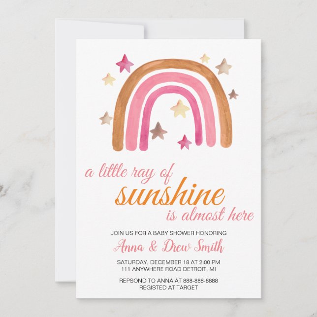 Invitation Un Petit Rayon De Baby shower Arc-En-Ciel Sunshine (Devant)