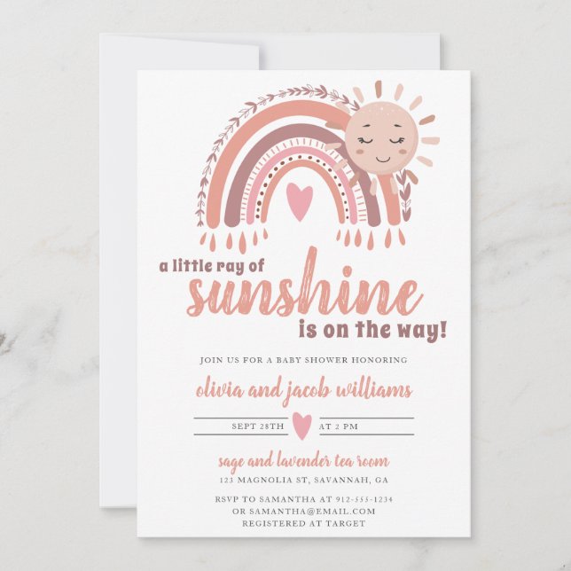 Invitation Un petit rayon de soleil Baby shower Boho (Devant)