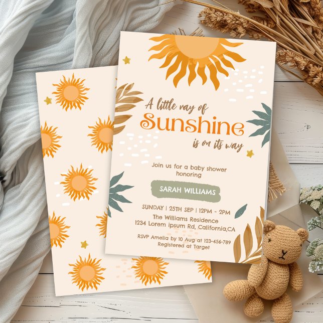Invitation Un petit rayon de soleil baby shower boho (Créateur téléchargé)