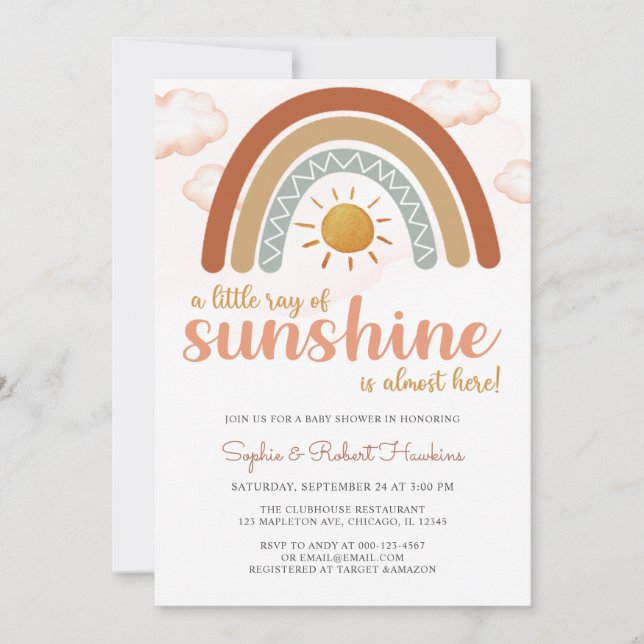 Invitation  Un petit rayon de Sunshine Boho Baby shower arc-e (Devant)