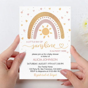 Invitation Un petit rayon de Sunshine Boho Baby shower arc-en